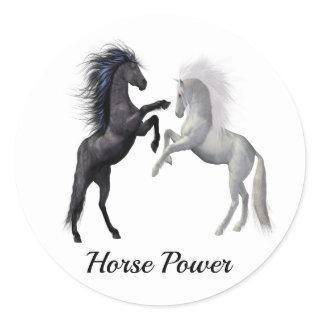 Black and a white Horse that are fighting Classic Round Sticker