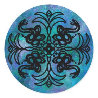 Black and Blue Snake Mandala   Classic Round Sticker