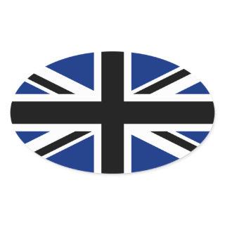 Black and Blue Union Jack Oval Sticker