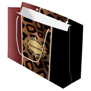 Black and Garnet Leopard Pattern Large Gift Bag
