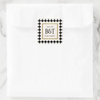 Black and Gold Checkerboard Border Wedding Square Sticker