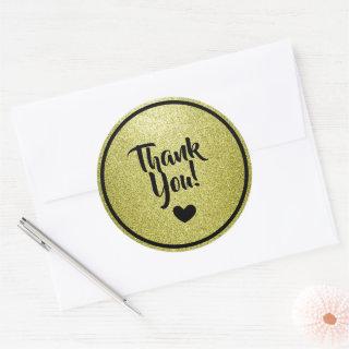 Black and Gold Faux Glitter Thank You Classic Round Sticker