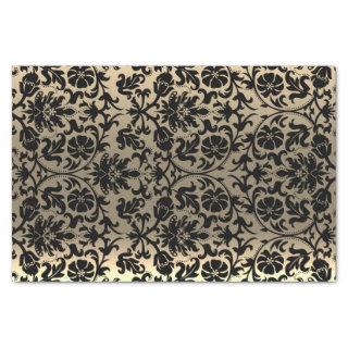 Black and Gold Floral Damask Tissue Paper