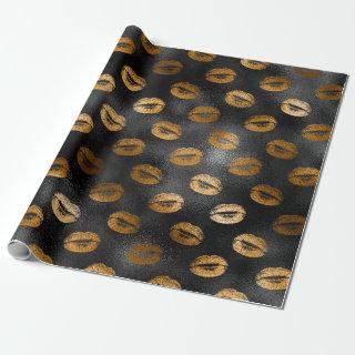 Black and Gold Glam Lips Pattern