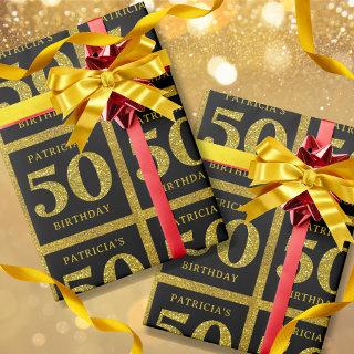 Black And Gold Glitter Custom Name 50th Birthday