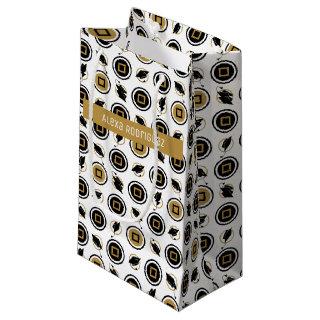 Black and Gold Graduation Cap Pattern Small Gift Bag