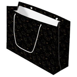 Black and Gold Graduation Cap Toss Large Gift Bag