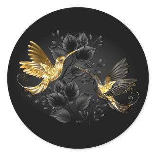 Black and Gold Hummingbird Classic Round Sticker