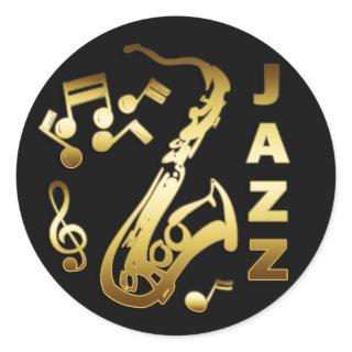 BLACK AND GOLD JAZZ CLASSIC ROUND STICKER