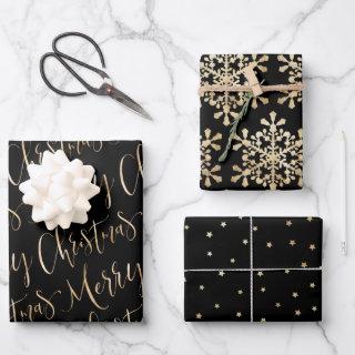 Black And Gold Merry Christmas Snowflakes Set  Sheets