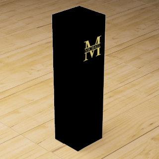 Black and Gold Personalized Monogram and Name Wine Box
