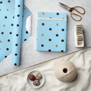Black and Gold Polka Dots on Baby Blue Satin