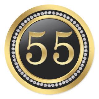Black and gold, printed diamonds 55th Birthday Classic Round Sticker