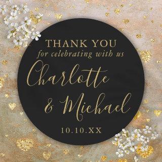 Black And Gold Signature Wedding Favor Thank You Classic Round Sticker