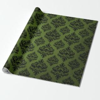 Black and Green Rustic Damask Print