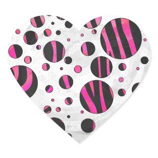 Black and Hot Pink Piloka Dot Zebra Heart Sticker