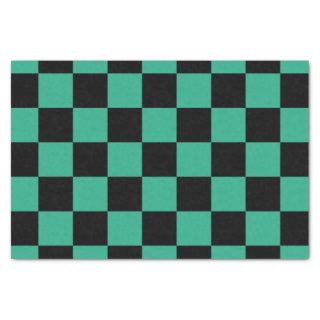 Black and Jungle Green Checkered Pattern Tissue Paper