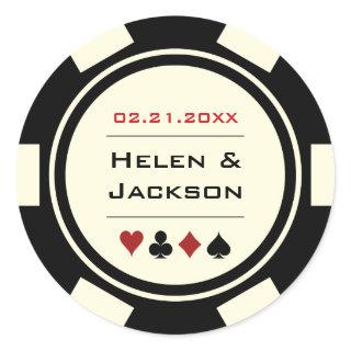 Black and Off White Poker Chip Wedding Classic Round Sticker