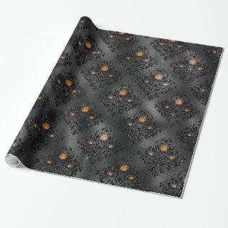 Black and Orange Floral Damask Pattern
