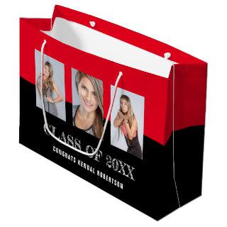 Black and Red Graduation Photo Collage Large Gift Bag