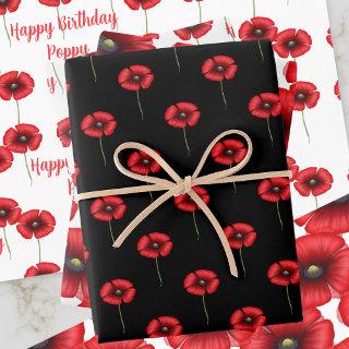 Black and Red Poppies  Sheets