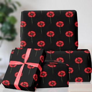 Black and Red Poppy Flower Pattern