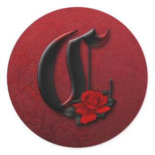 Black and Red Rose Monogram C Sticker