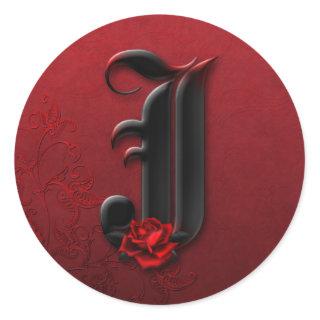 Black and Red Rose Monogram J Sticker
