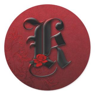 Black and Red Rose Monogram K Sticker