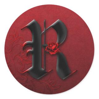 Black and Red Rose Monogram R Sticker