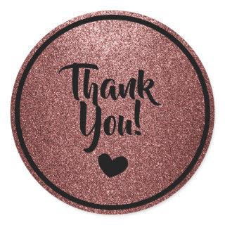 Black and Rose Gold Faux Glitter Thank You Classic Round Sticker