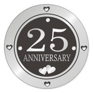 Black And Silver 25th Wedding Anniversary  Classic Round Sticker