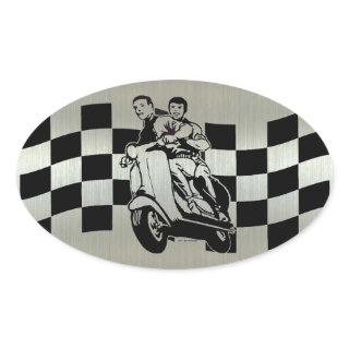 Black and silver check scooter riders oval sticker