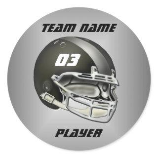 Black and Silver Football Helmet Classic Round Sticker