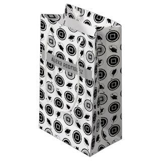 Black and Silver Graduation Cap Pattern Small Gift Bag