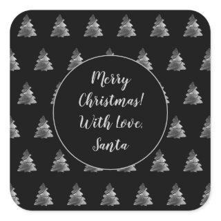 Black and Silver Gray Christmas Tree Pattern Square Sticker