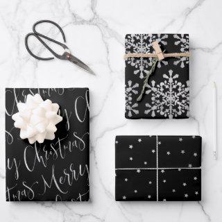 Black And Silver Merry Christmas Snowflakes Stars  Sheets