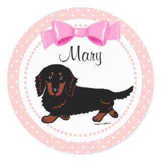 Black and Tan Long Haired Dachshund 1 Classic Round Sticker