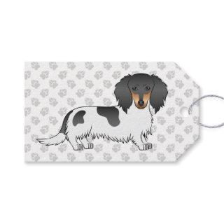 Black And Tan Piebald Long Hair Dachshund & Paws Gift Tags