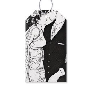 Black and White Anime Bride and Groom Gift Tags
