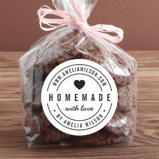 Black and White Bold Homemade With Love Heart Classic Round Sticker