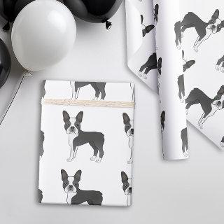 Black And White Boston Terrier Cartoon Dog Pattern