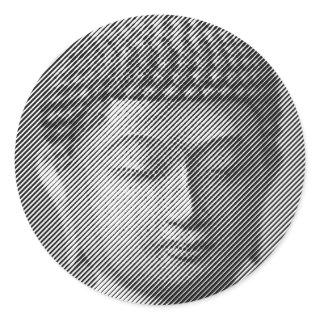 Black And White Buddha Face Statue Formed By Lines Classic Round Sticker