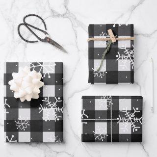 Black and White Buffalo Plaid with Snowflakes Wrap  Sheets