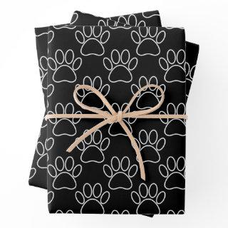 Black And White Cartoon Puppy Paw Print Pattern  Sheets
