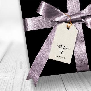 Black and White Casual Script and Heart With Love Gift Tags