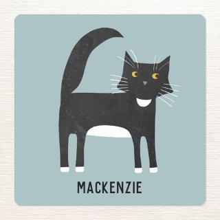 Black and White Cat Personalized Square Sticker