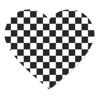 Black and white checkered pattern heart sticker