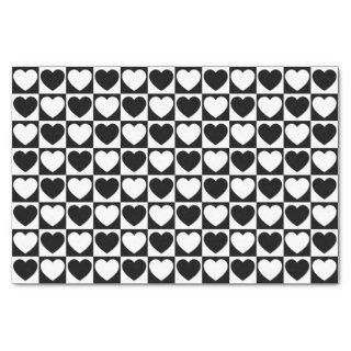 Black and White Checkered Pattern With Hearts Tissue Paper
