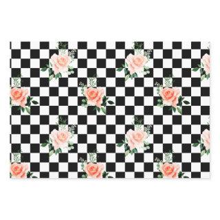 Black and White Checkered & Pink Rose Print  Sheets